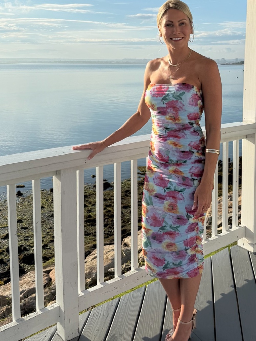 Lulu's Pastel Floral Midi Dress in Light Blue and Pink